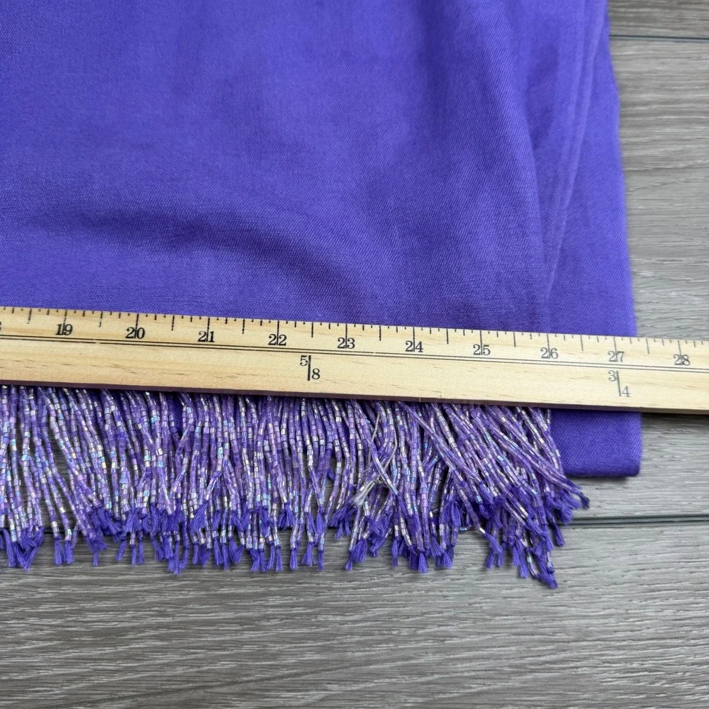 Handmade Nepal Kids Pashmina Silk Beaded Fringe Scarf Wrap Purple OS